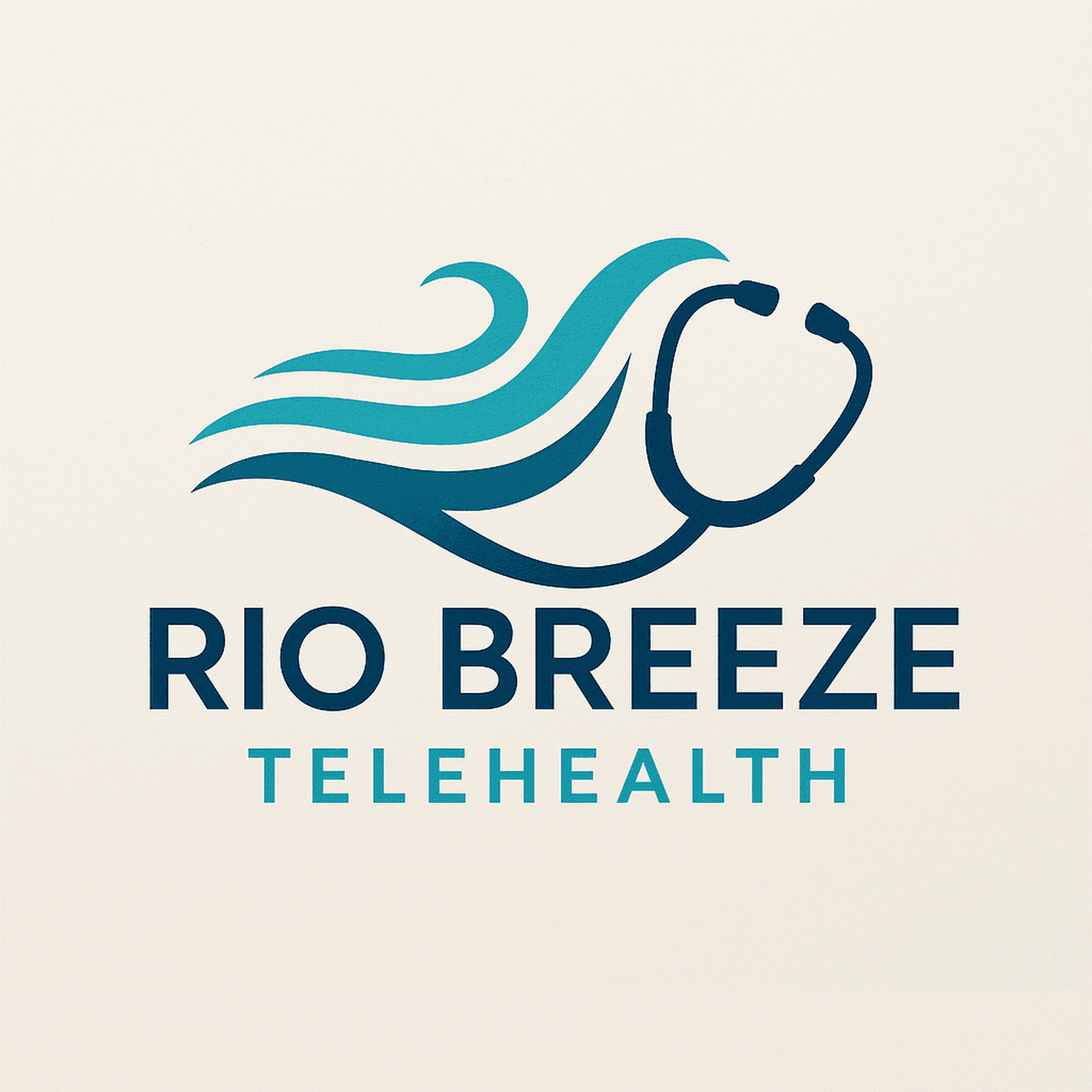 Logo of Rio Breeze Telehealth with waves and a stethoscope.